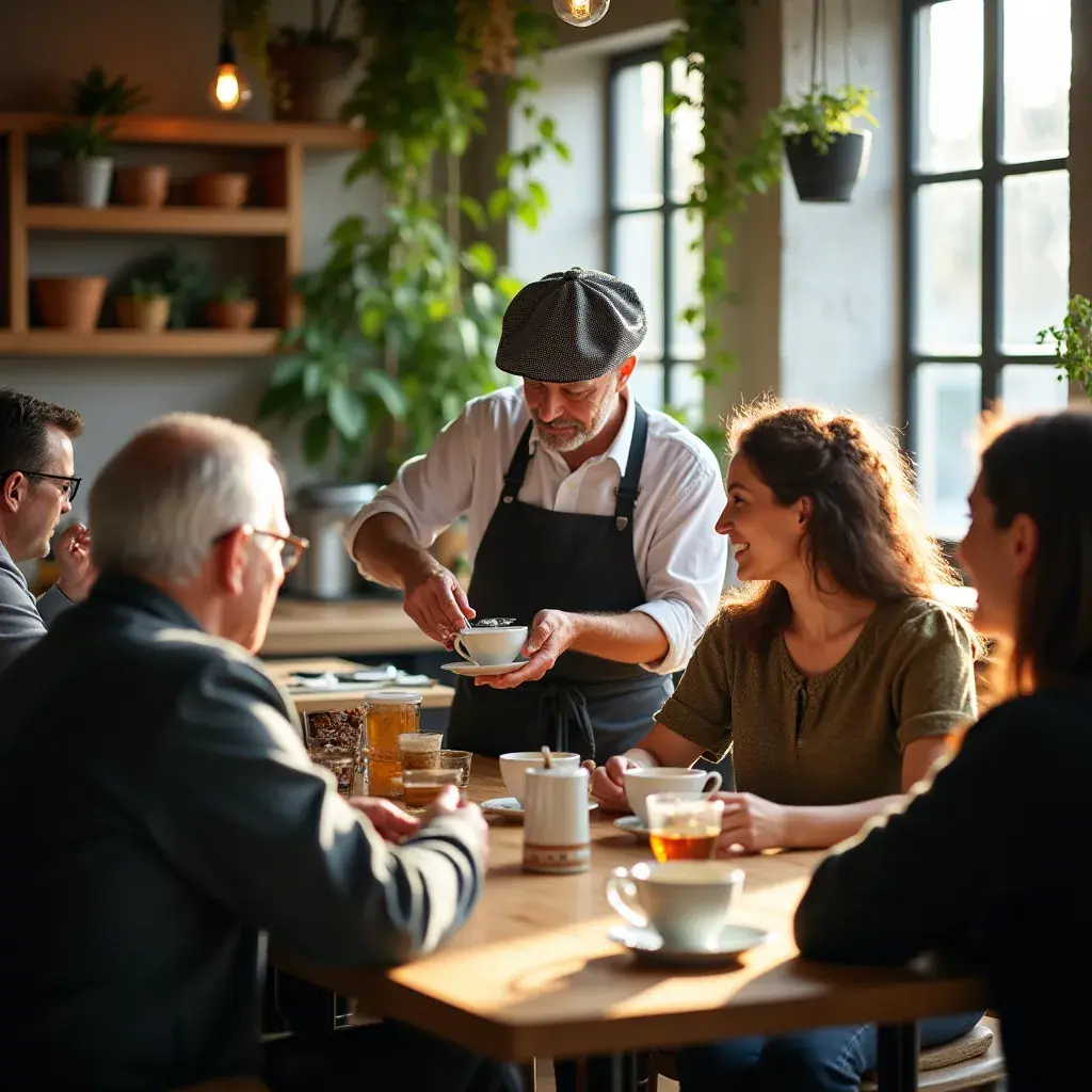 Kávészünet egy egészségtudatos asztalon, ahol a tea a főszereplő